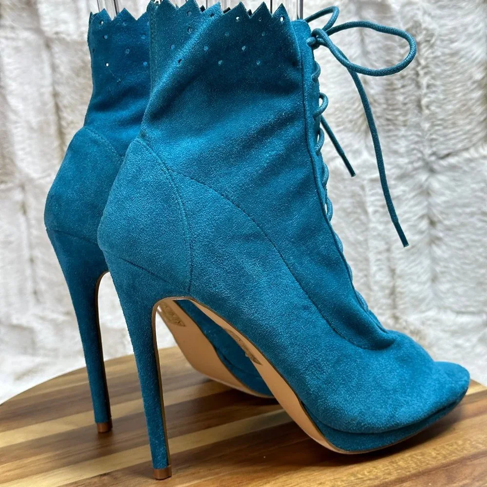 * So Me Teal Lace Up High Heel Ankle Boots - Picture 2 of 9